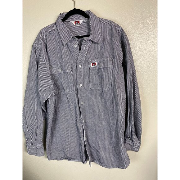 Ben Davis Heavyweight Cotton Hickory Striped Button Up Work Shirt Sz 3XL Shacket - Picture 1 of 16